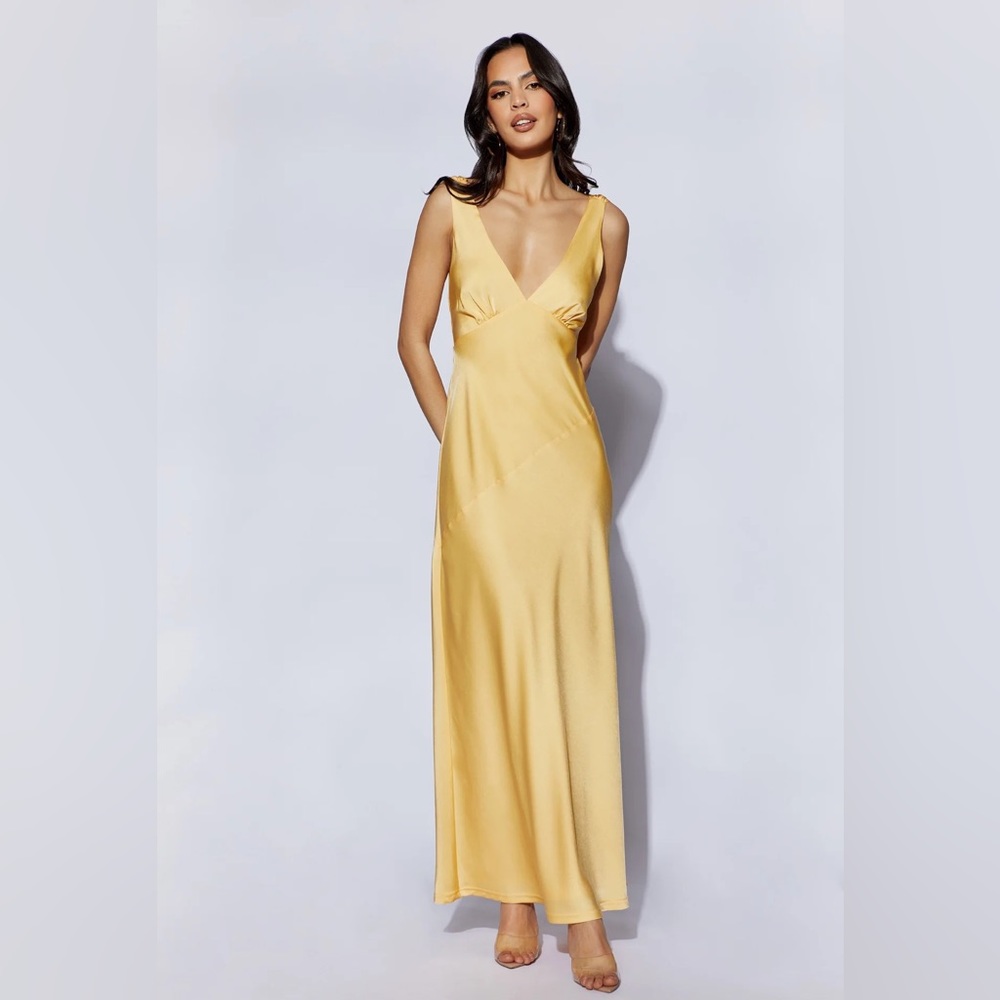 Meshki Nadia - Maxi Satin Dress With Back Cowl - Lemon